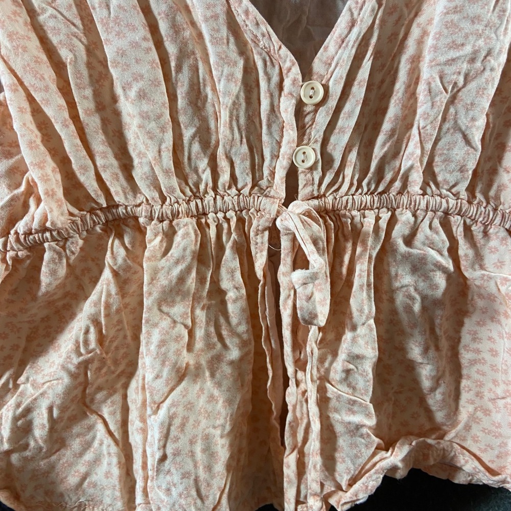 y2k tie front crop top large pink Floral Peplum ruffle cottagecore fairycore - Picture 5 of 9